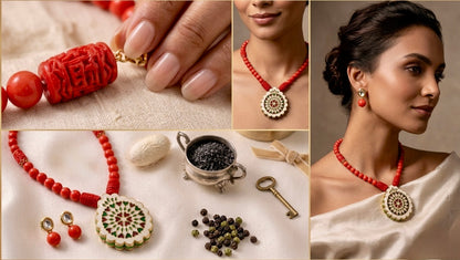 Regal Crimson: Handcrafted Tibetan Coral & Reversible Kundan Set