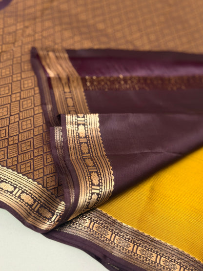 Golden Nectar: Honey Gold & Dark Maroon Kanjivaram Silk