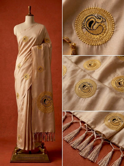 Aurelian Elegance: Hand-Embroidered Soft Silk Saree
