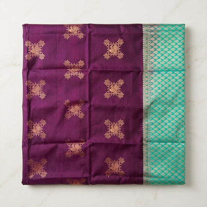 The Velvet Symphony: Wine & Teal Double-Shaded Silk Saree