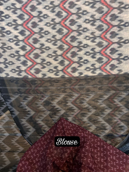 Ikat printed cotton saree