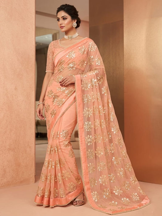 The Gilded Peach Blossom Saree