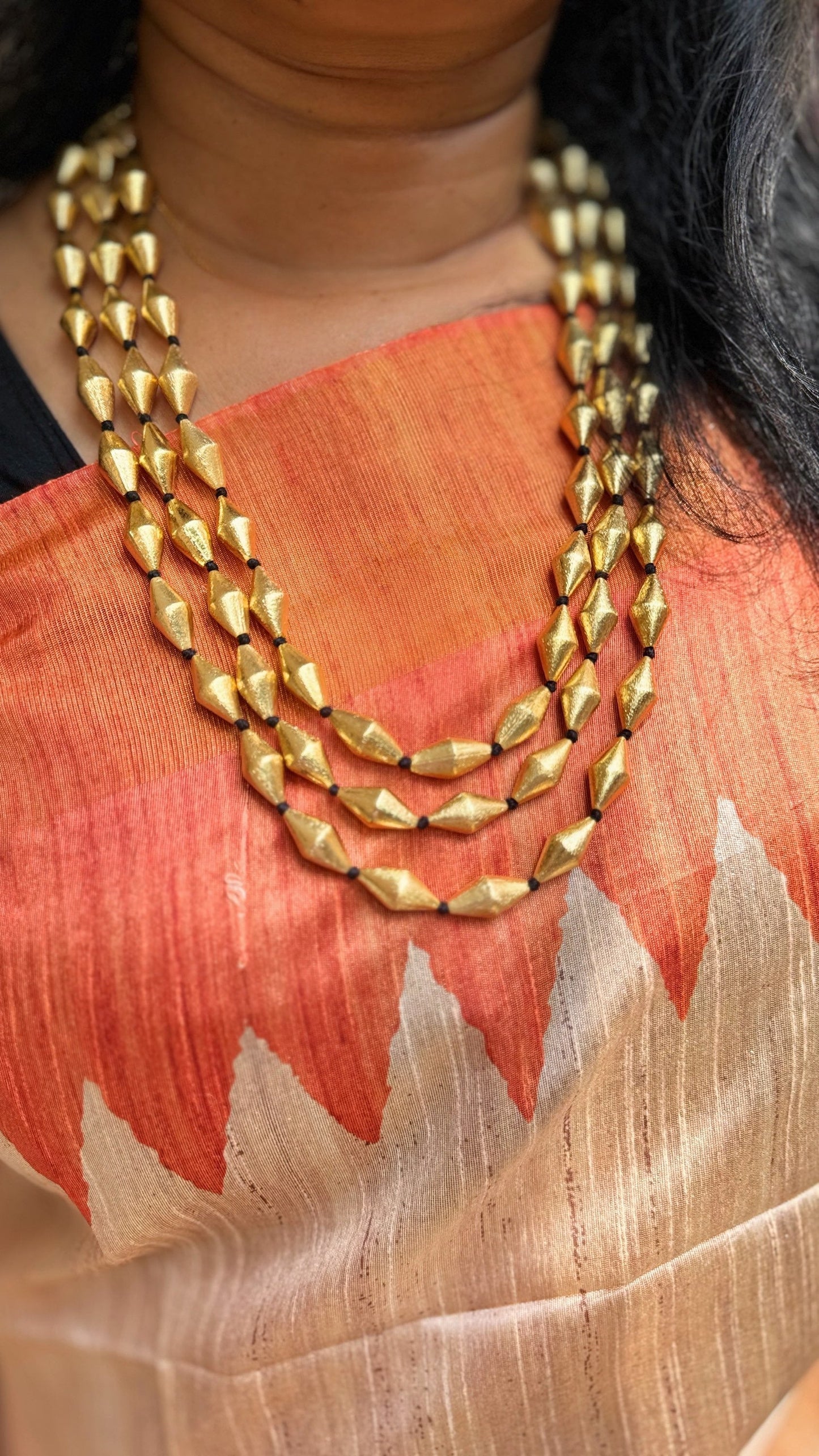 Triple line Dolki beads Mala