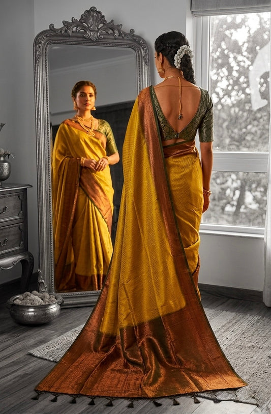 Lime green soft silk saree