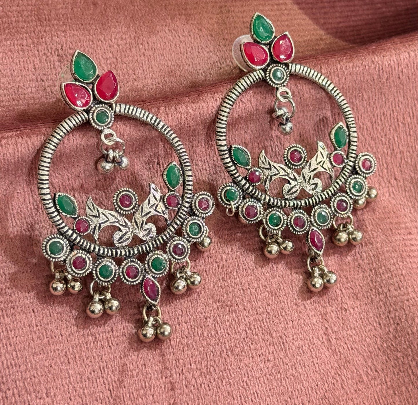 Maroon and green hoop earrings