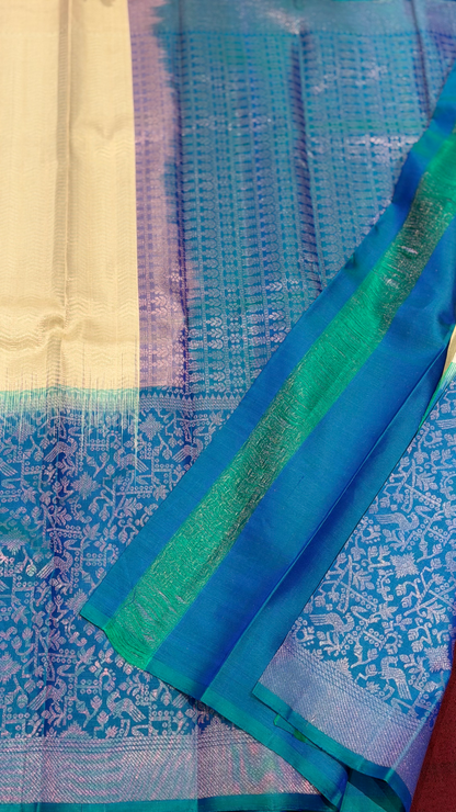Peacock blue Pure Kanchipuram Silk