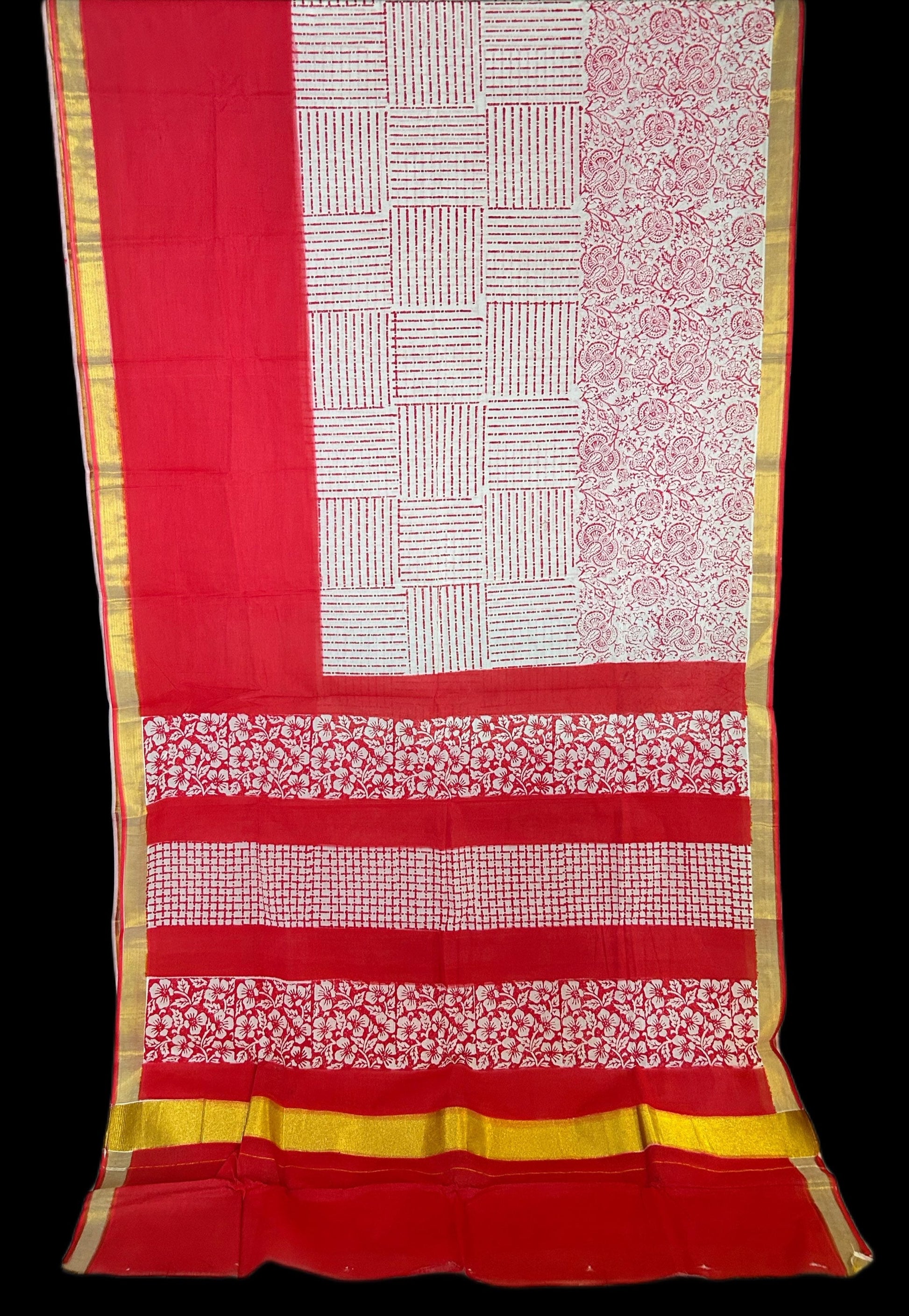 Bright red & white cotton saree