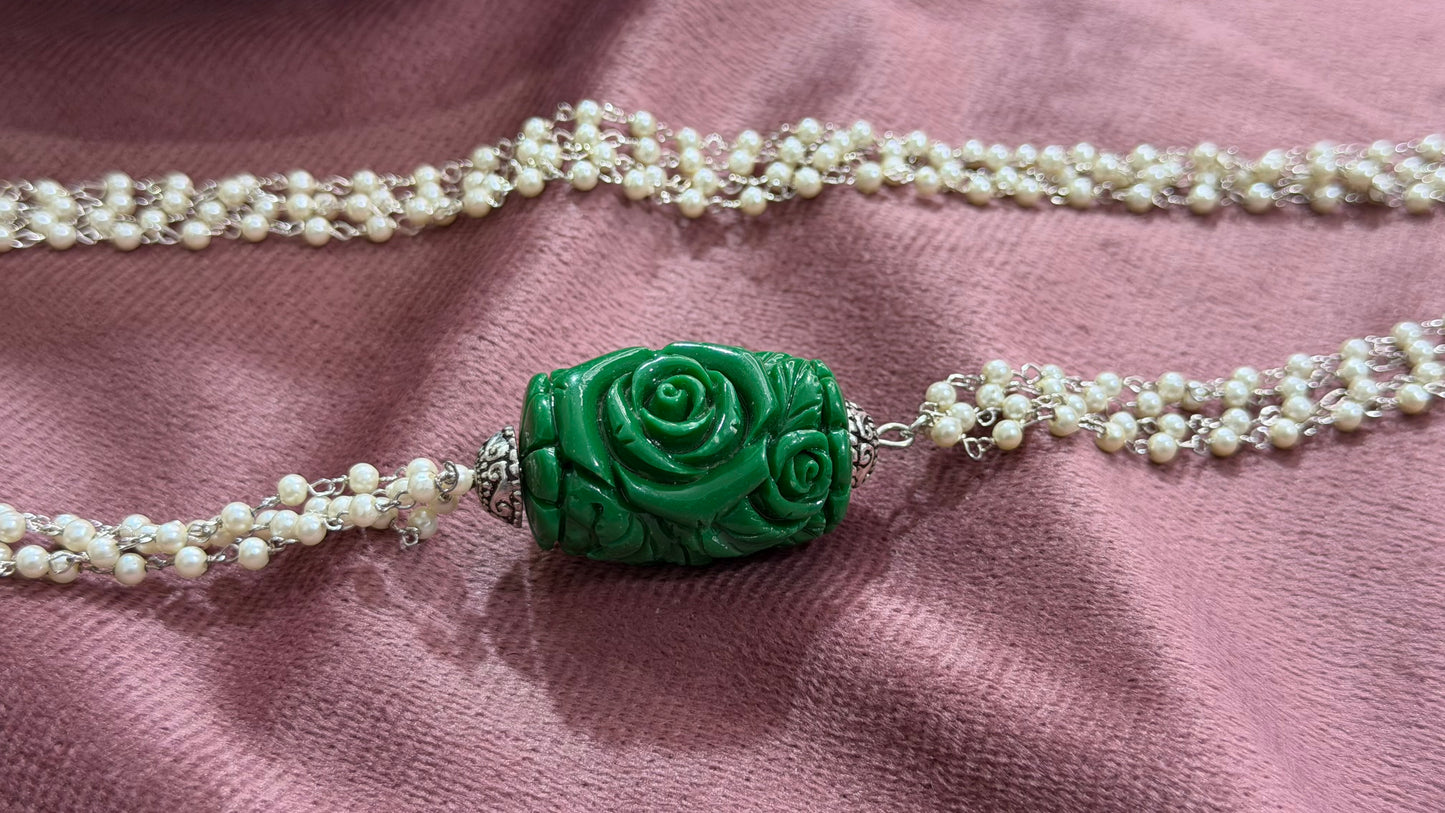 Multi line Pearls with Jade Rose