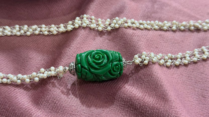 Multi line Pearls with Jade Rose