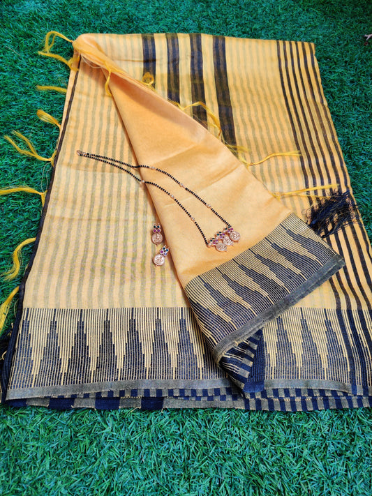 Yellow saree with matte finish set