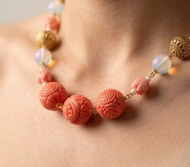 The Imperial Coral & Opalite neckpiece