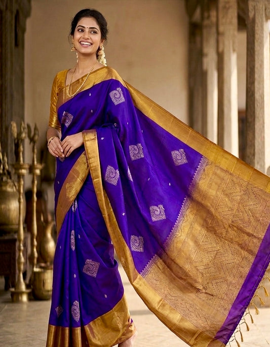 Deep Royal Purple Kanchipuram Silk Saree