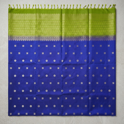 Midnight & Moss: Navy Blue and Olive Green Pure Silk Saree
