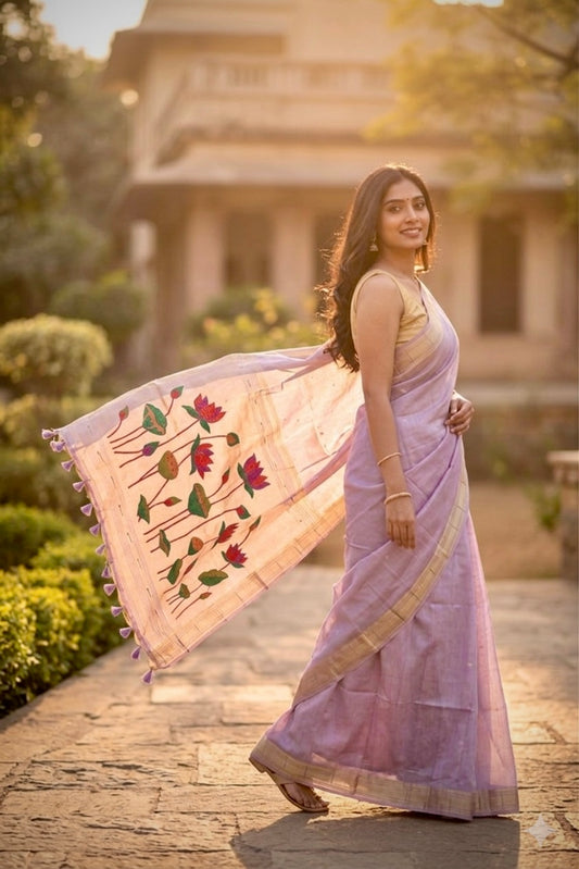 Hridha | The Lotus Collection: Handcrafted Heritage Sarees with Tissue Pallu
