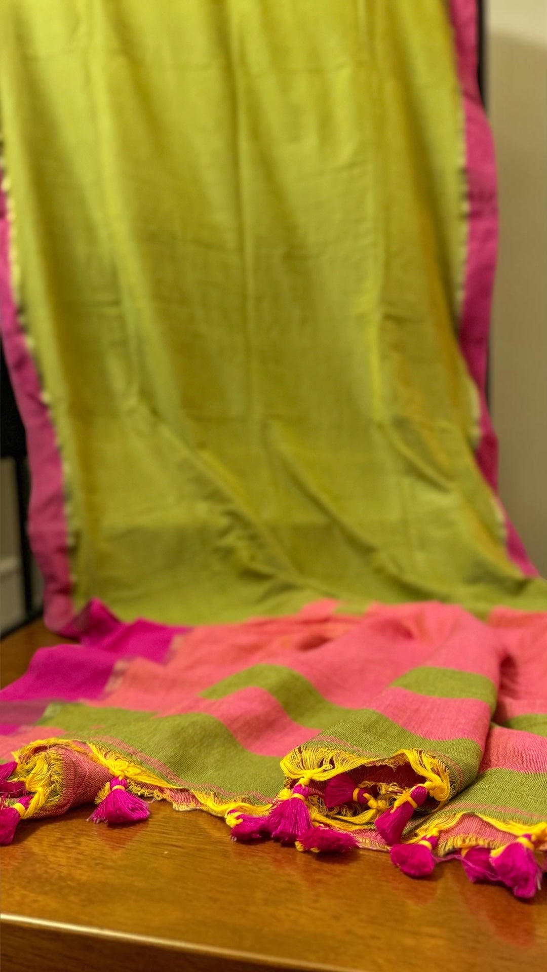 Vibrant Earth: Pure Cotton Saree in Olive with Pink & Orange Pallu