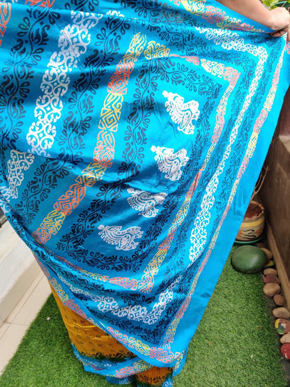 Yellow-blue printed silk