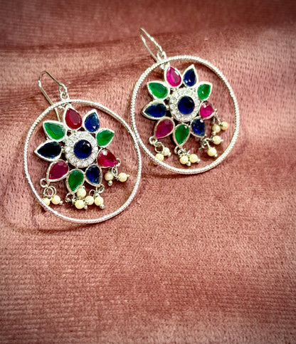 Multistone Silver Earrings