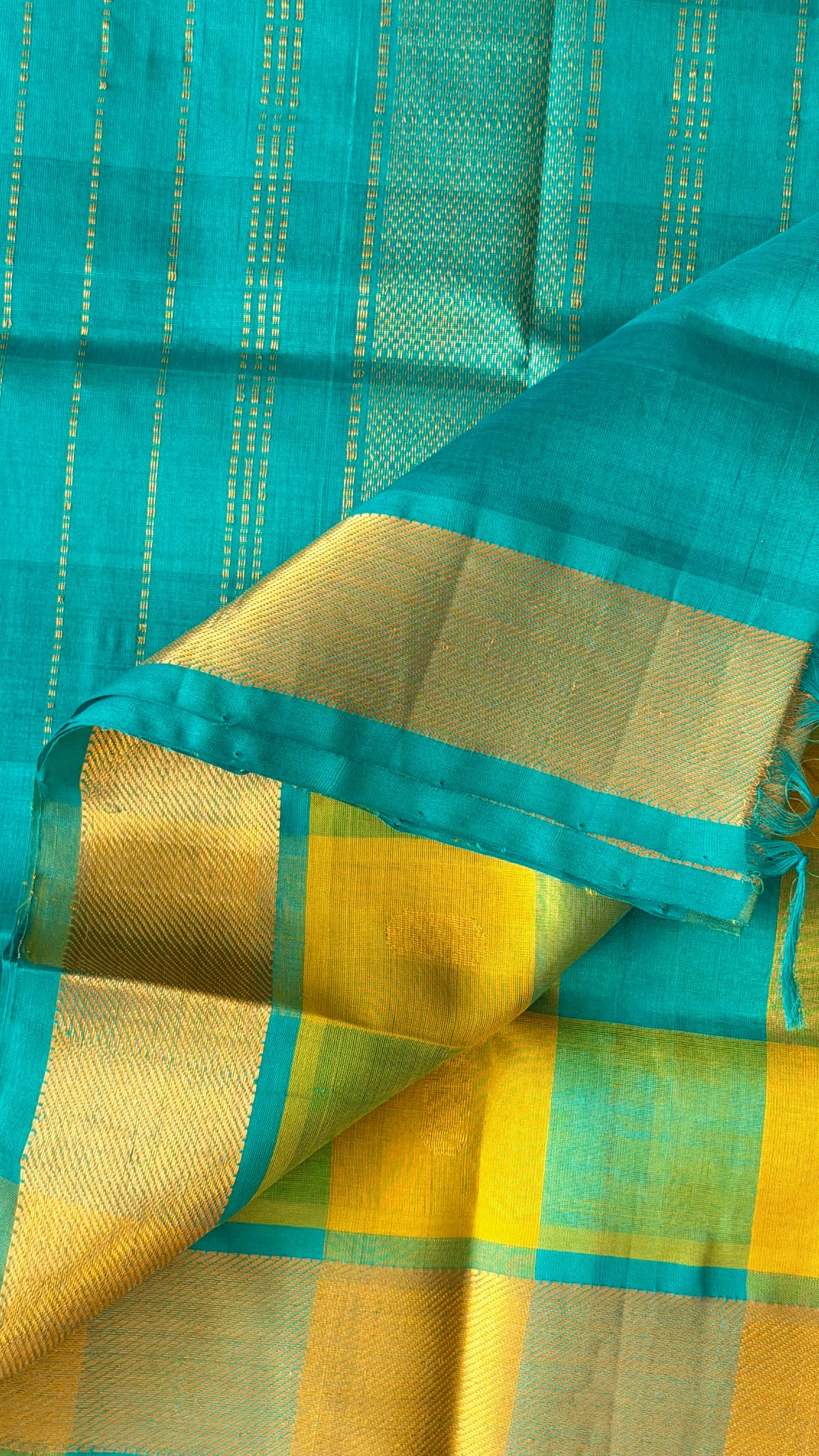 Pure Silk Cotton Handloom Saree – Double shade & Mustard Checks with Zari