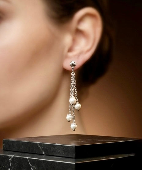 Tiered Silver Pearl Chandelier Drops
