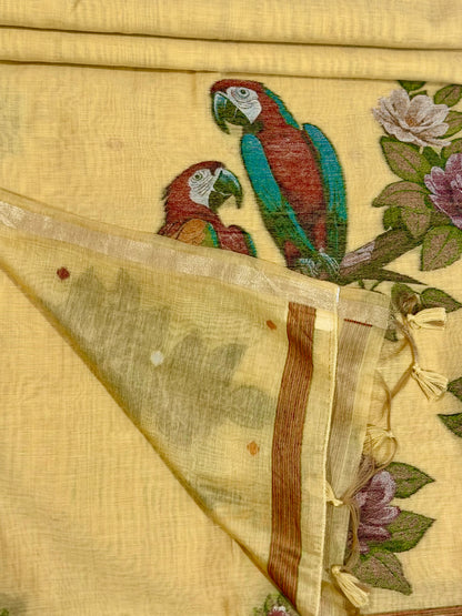 Pastel Muga Parrot Weave Saree
