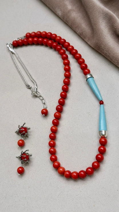 Red Coral & Turquoise Statement Set | Artisan Gemstone Jewelry