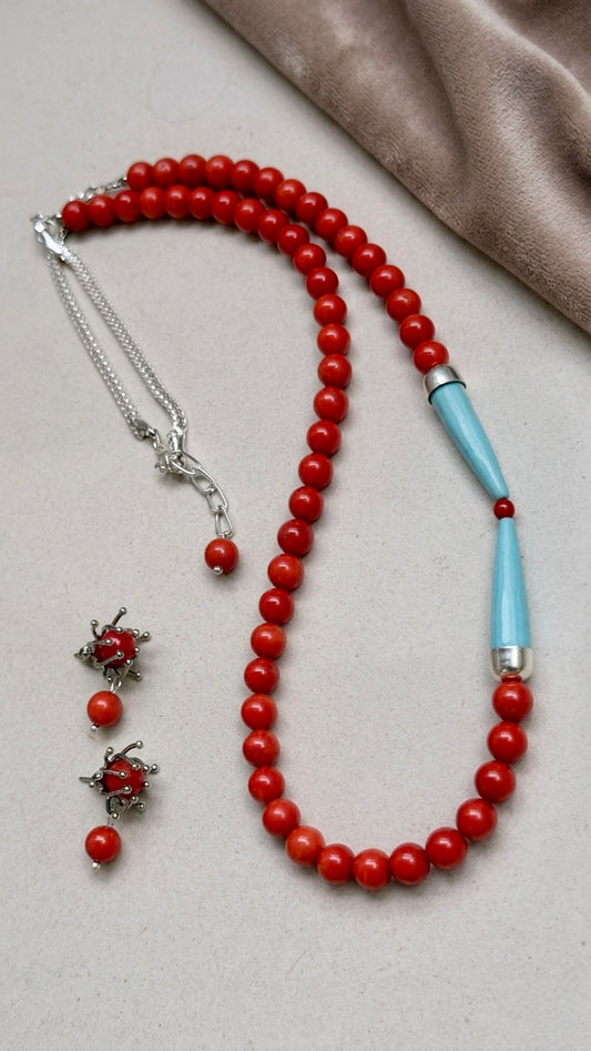 Red Coral & Turquoise Statement Set | Artisan Gemstone Jewelry