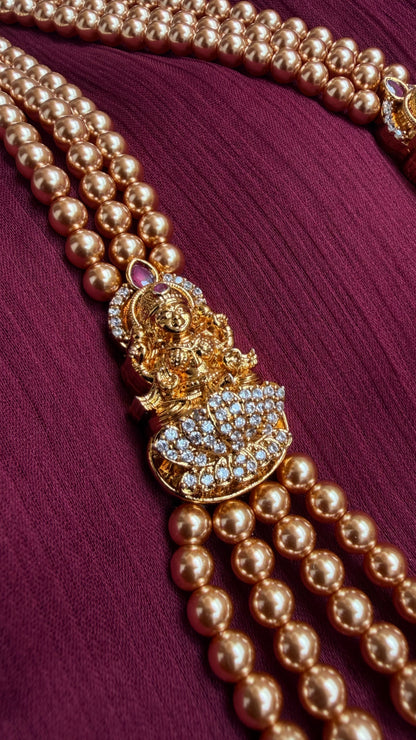 Luminous Multi-Strand Swarovski Pearl Temple Haaram