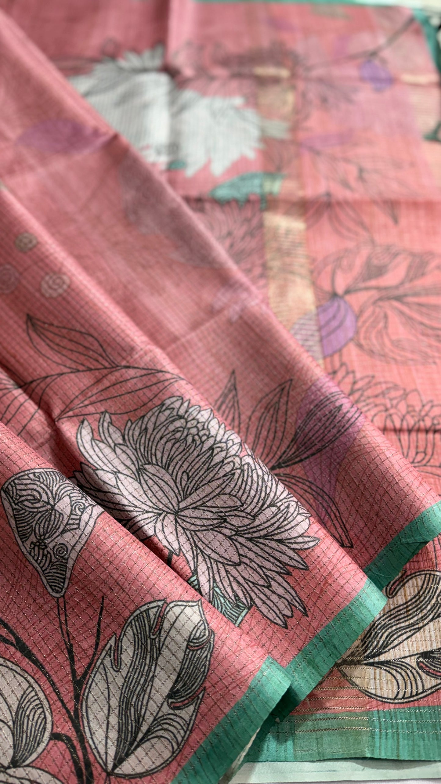 Blush Botanical Fusion Tussar Silk Saree