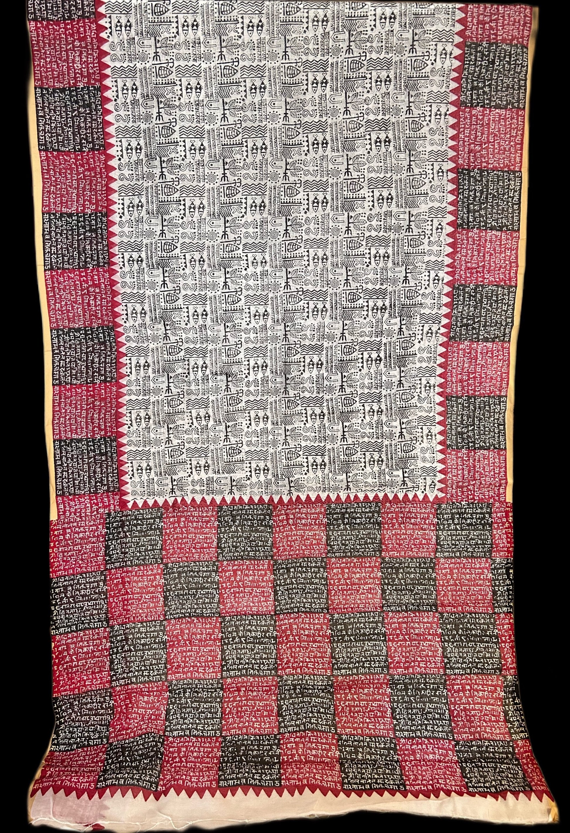 Fish print kasavu cotton saree