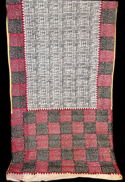 Fish print kasavu cotton saree