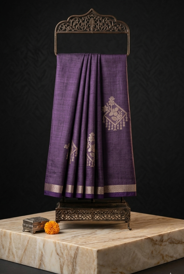 Heritage in Violet: Tussar Silk Saree