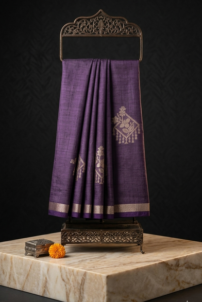 Heritage in Violet: Tussar Silk Saree