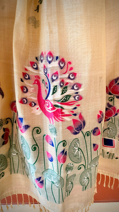 Swarna Muga: Weaved Muga Cotton Saree with Zari Tissue Pallu