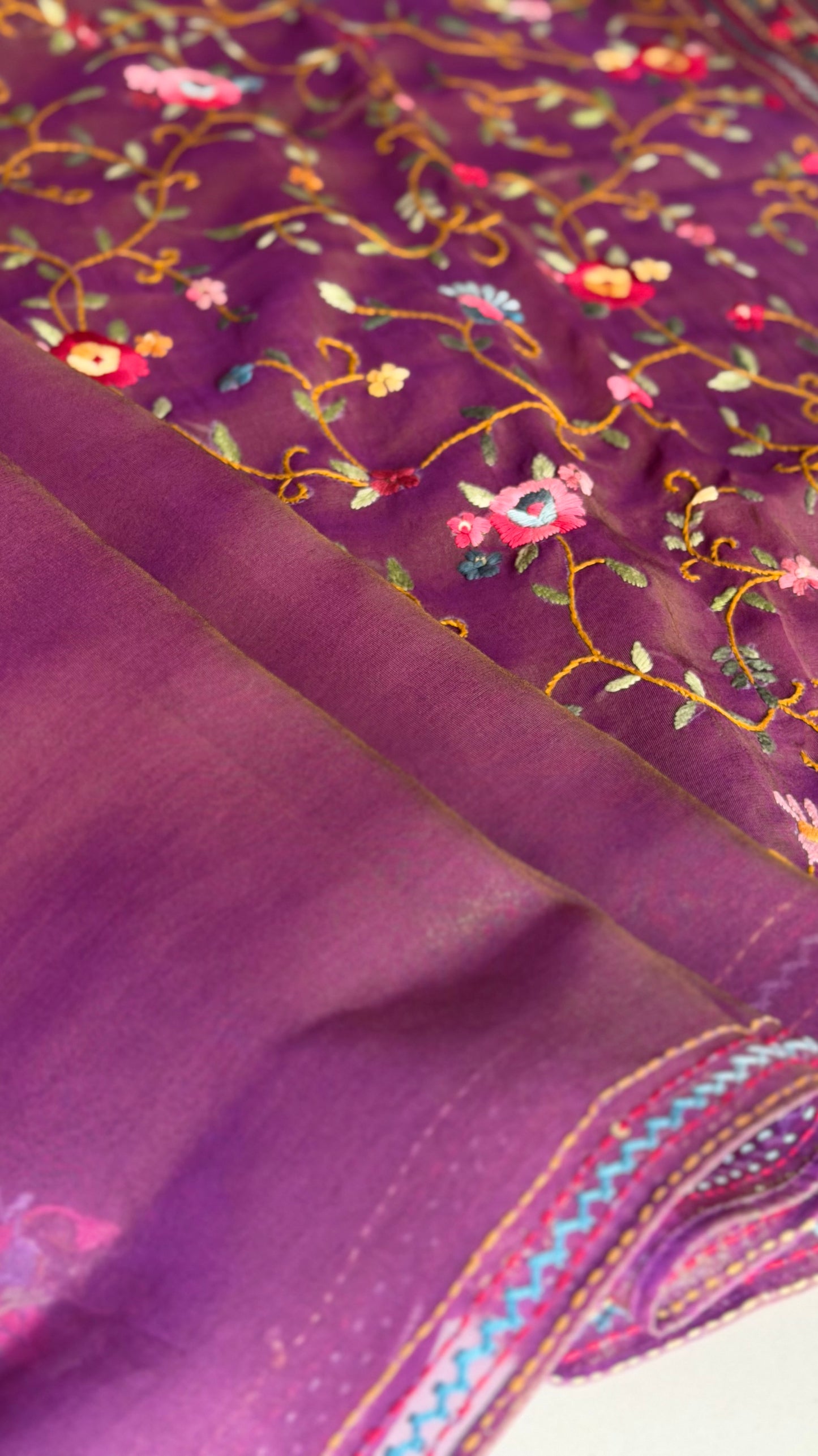 Lustrous Purple Tissue Embroidered Designer Saree