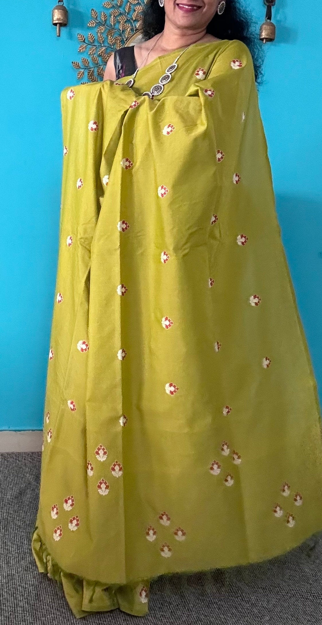 Pleasing Lime Green Embroidery Saree