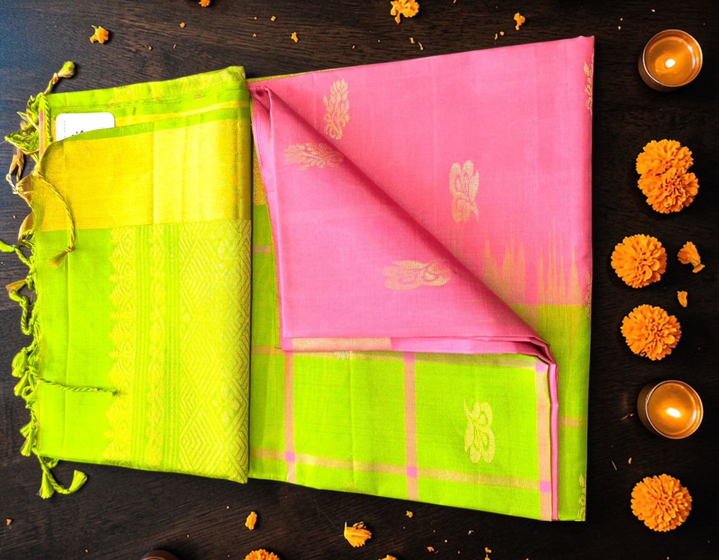 Modern Green Pink Combo in Pure Kanjivaram Silk