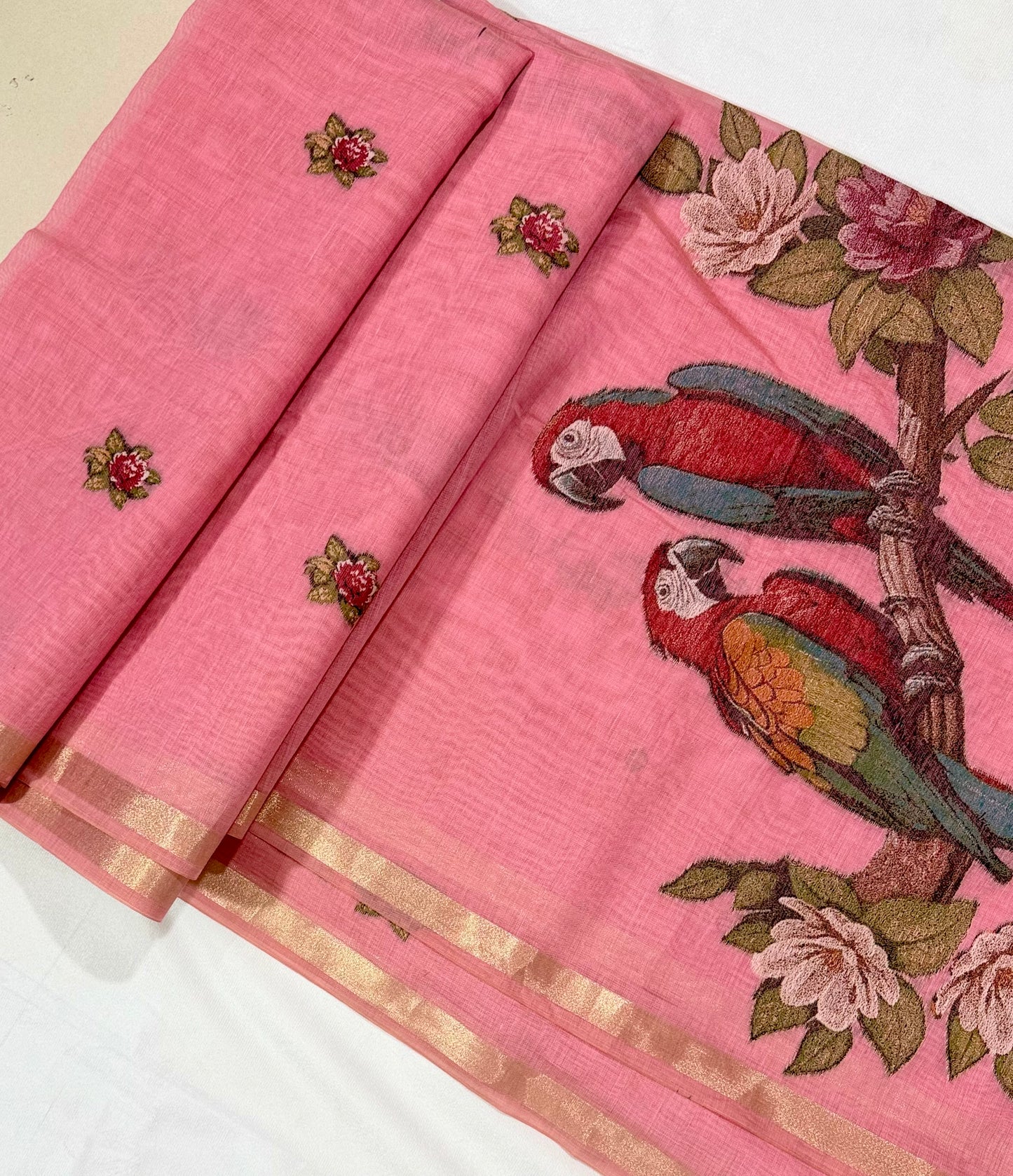 Pastel Muga Parrot Weave Saree
