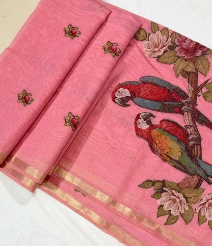 Pastel Muga Parrot Weave Saree