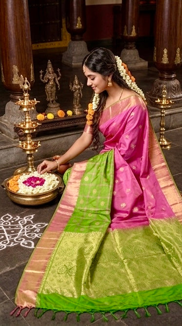 Modern Green Pink Combo in Pure Kanjivaram Silk