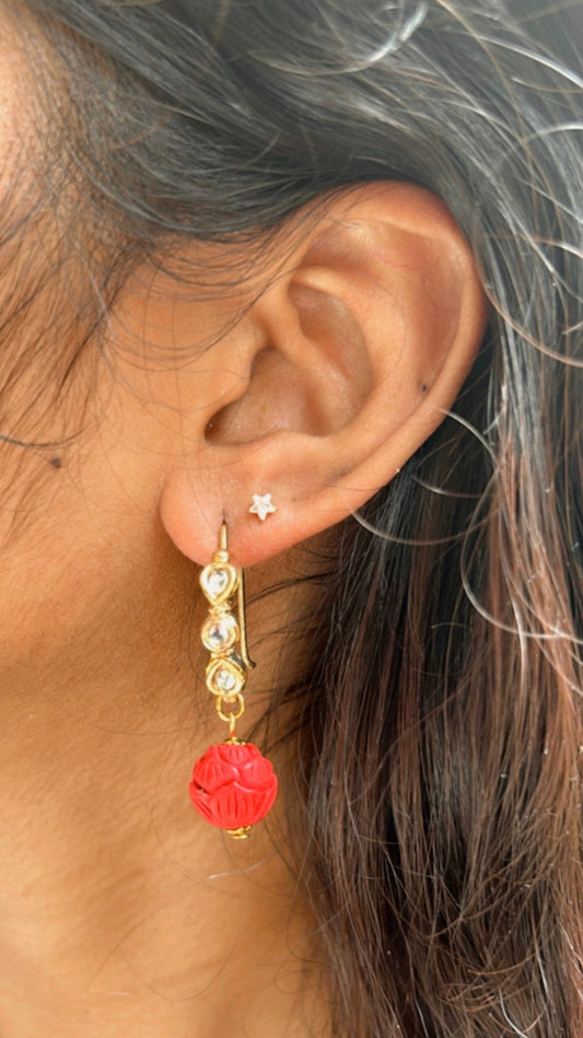 Coral rose with kundan earrings