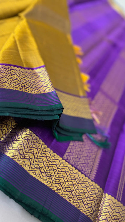Mridula Mustard & Violet Pure Silk Saree | Traditional Handloom
