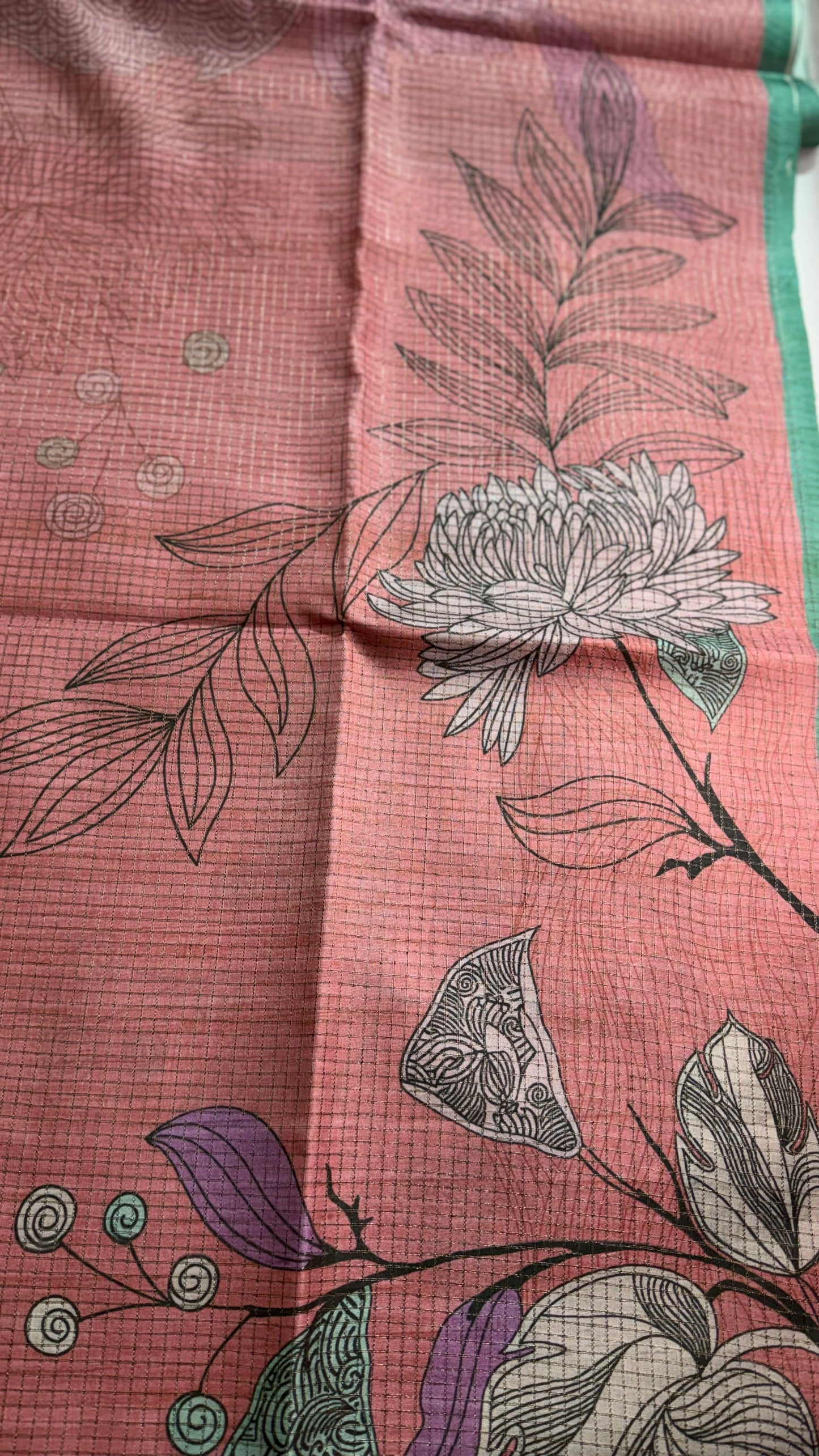 Blush Botanical Fusion Tussar Silk Saree