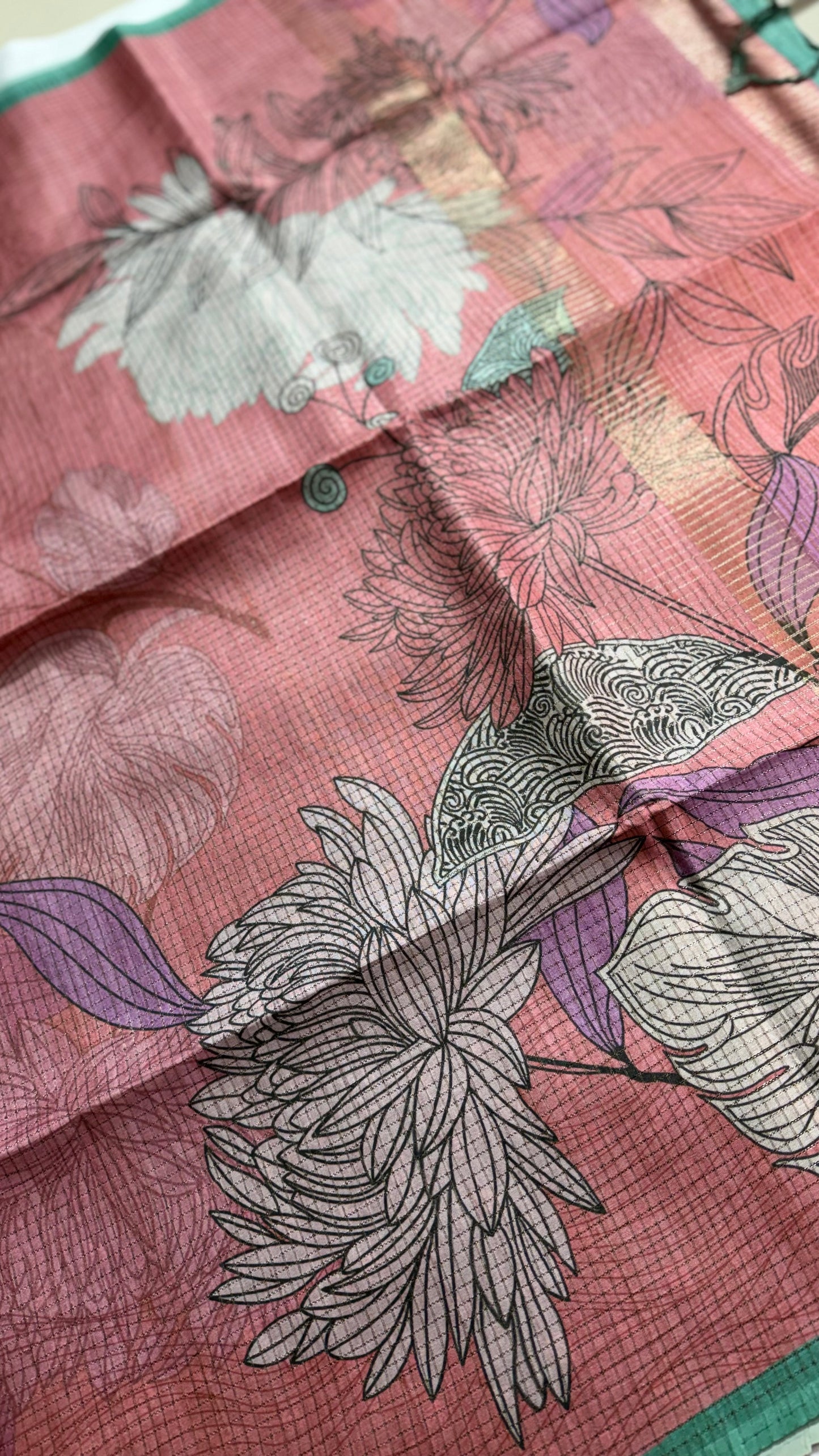 Blush Botanical Fusion Tussar Silk Saree