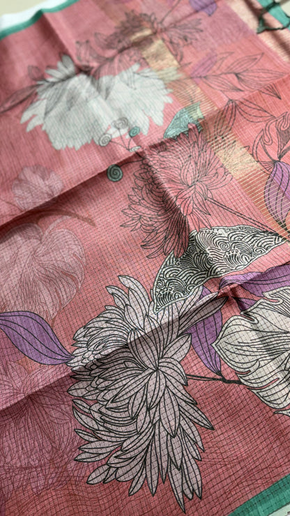 Blush Botanical Fusion Tussar Silk Saree