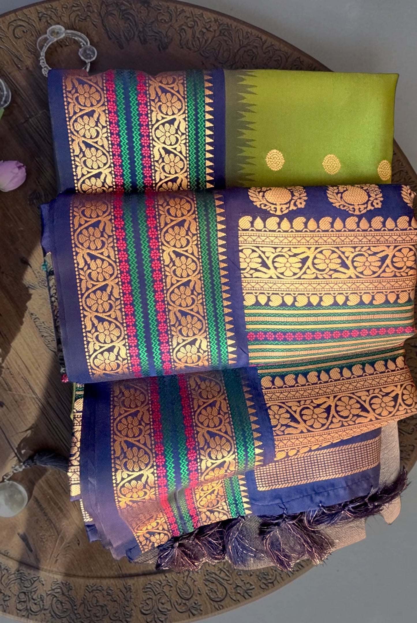The Azure & Emerald Fusion Soft Silk Saree