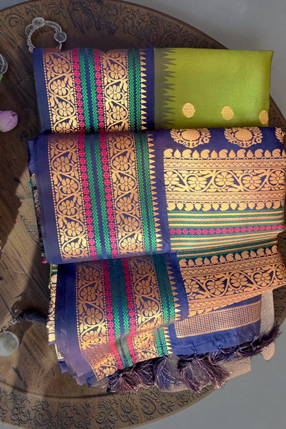 The Azure & Emerald Fusion Soft Silk Saree
