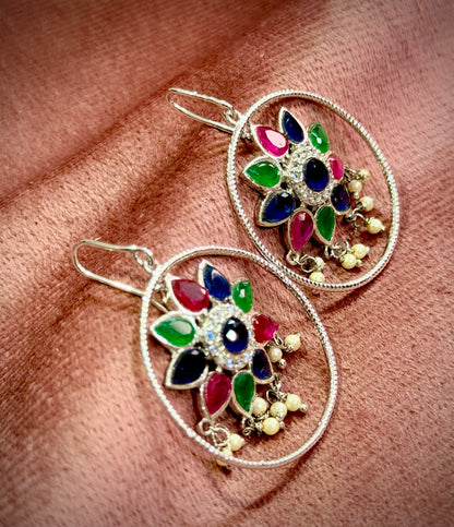 Multistone Silver Earrings