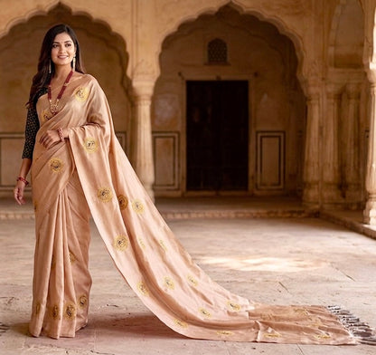 Aurelian Elegance: Hand-Embroidered Soft Silk Saree