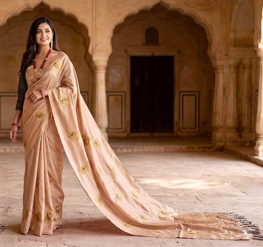 Aurelian Elegance: Hand-Embroidered Soft Silk Saree