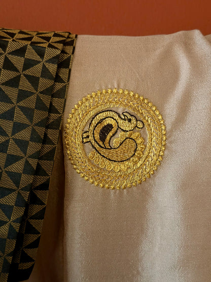 Aurelian Elegance: Hand-Embroidered Soft Silk Saree